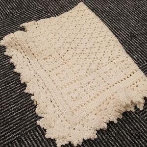 Handmade Soft Crochet Lace Cream Baby Blanket